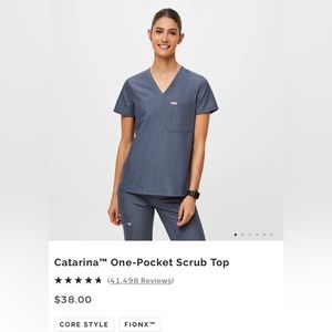 Figs women’s Heather denim Catarina Pocket Scrubs top and bottom